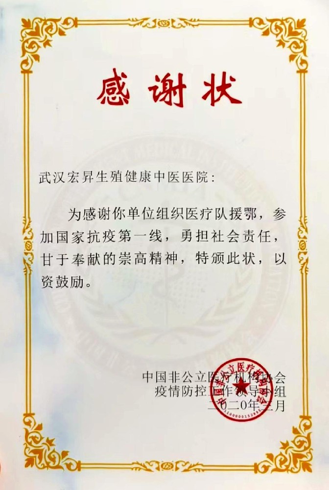 武汉宏昇生殖健康中医医院所得荣誉